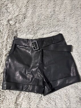 Michele Black Faux Leather Belted Women's Shorts